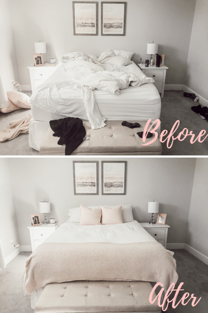 bedroom before and after 10 minute cleanup