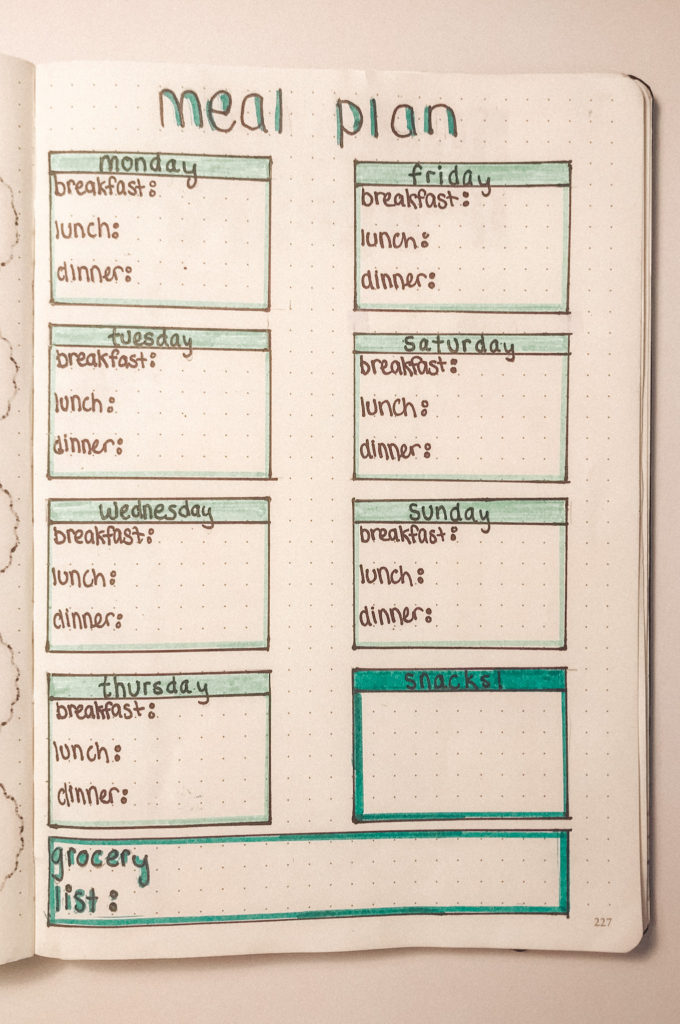 meal plan layout 