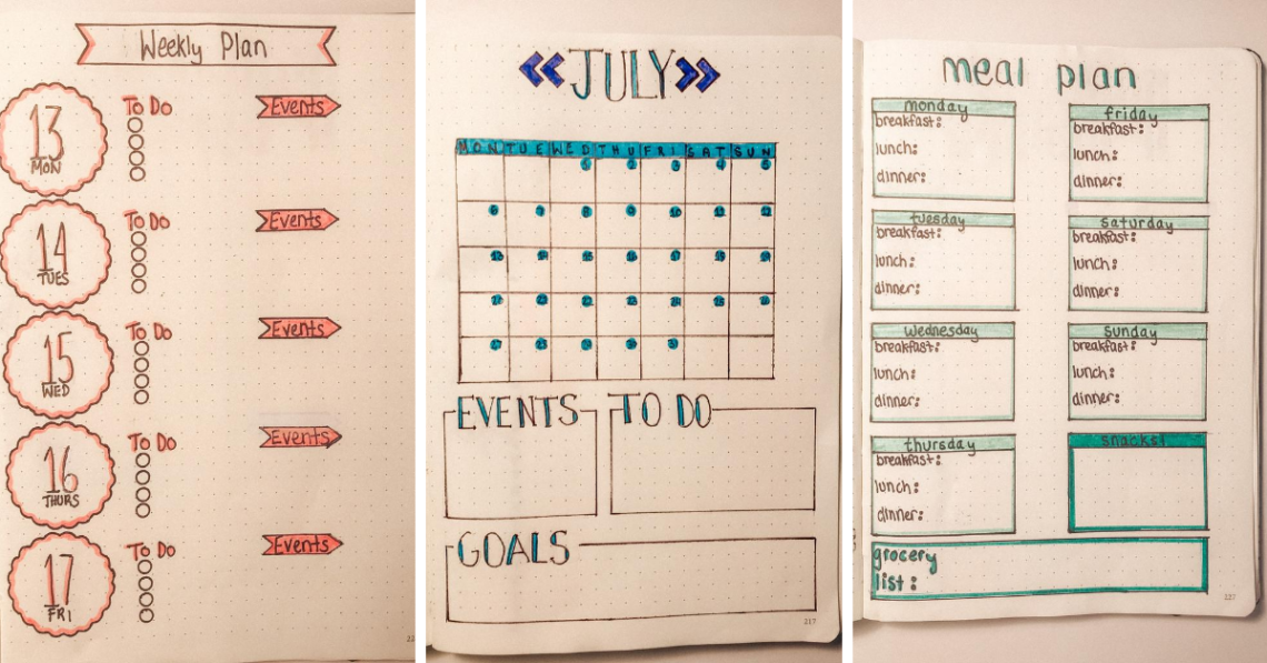 Bullet journal layouts